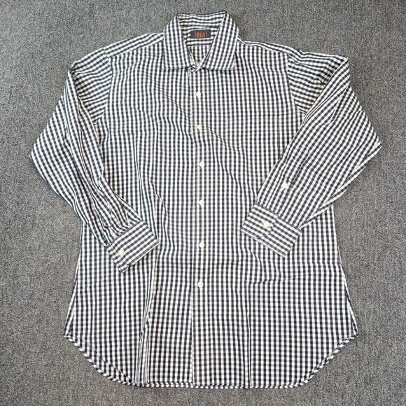 Shaia's Classic Gingham Button Down Shirt Large Black White Check Office Preppy — photo 2